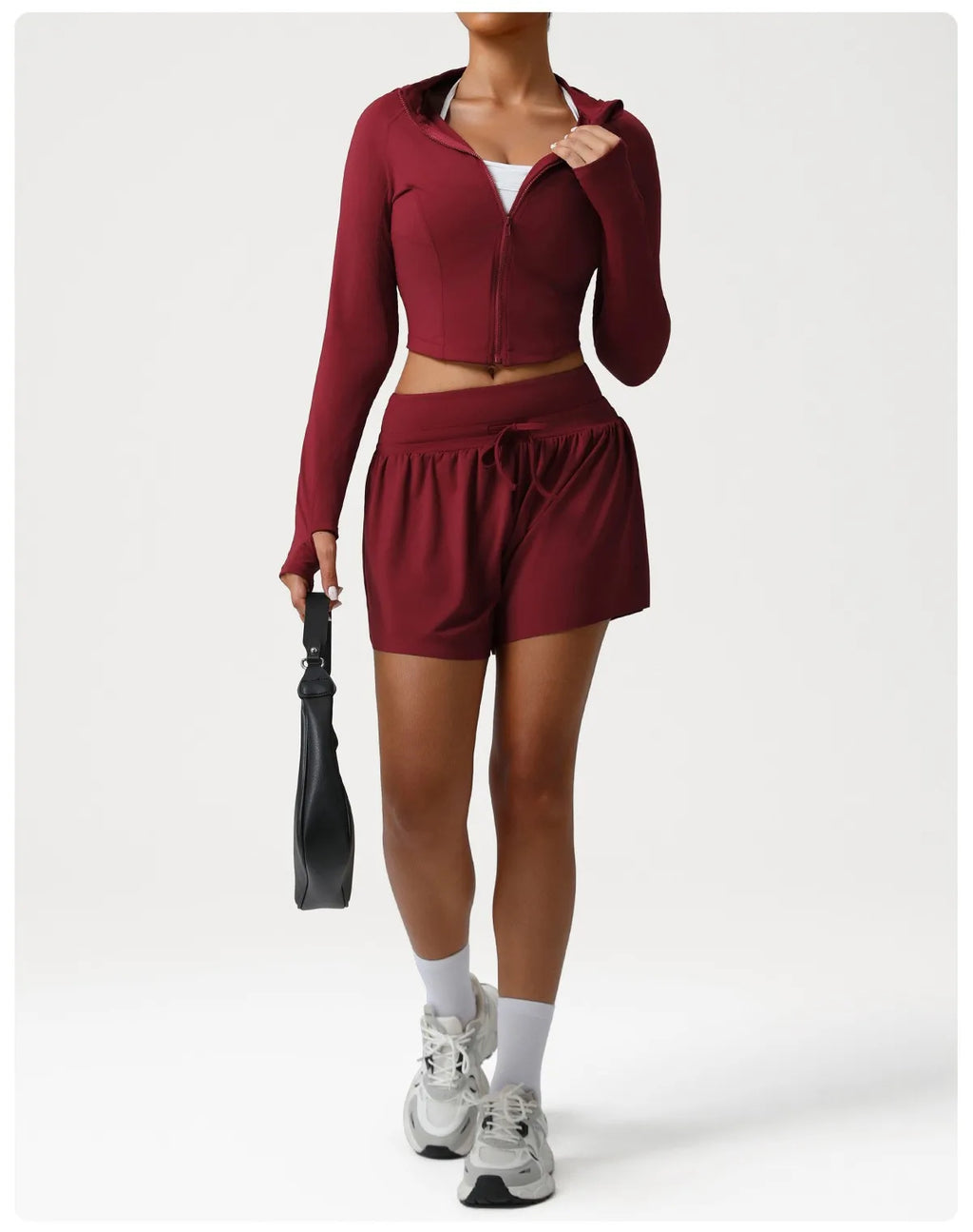 sm2544 Autumn Winter New Running Jacket Set Women's Tight Quick Drying Sports Fitness Jacket & High Waist Shorts 2 Piece Set