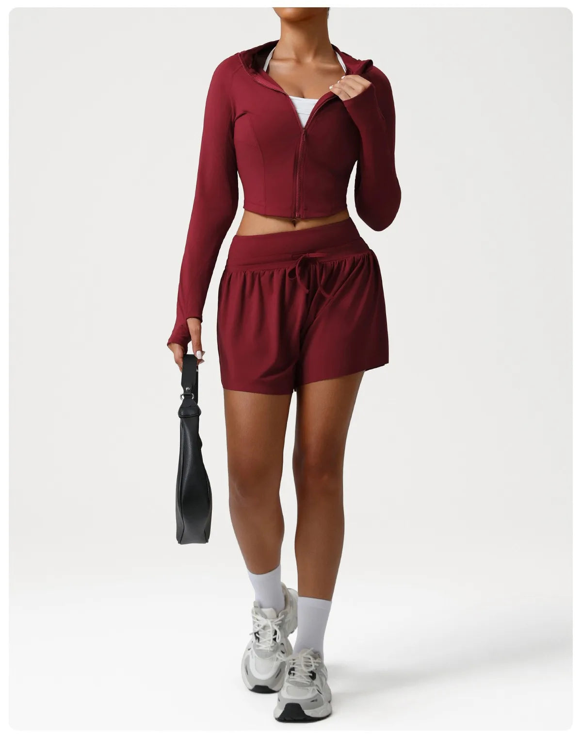 sm2544 Autumn Winter New Running Jacket Set Women's Tight Quick Drying Sports Fitness Jacket & High Waist Shorts 2 Piece Set