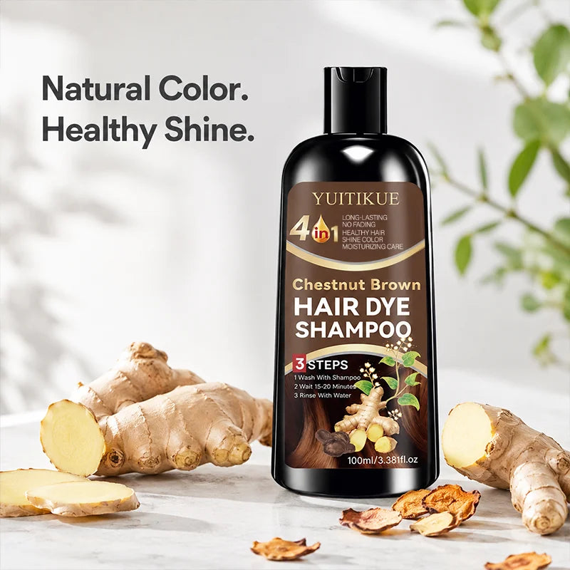 YUITIKUE 4 IN1 Chestnut Brown Hair Dye Shampoo Shine Color Moisturizing Care Long Lasting No Fading Healthy Hair 100ml