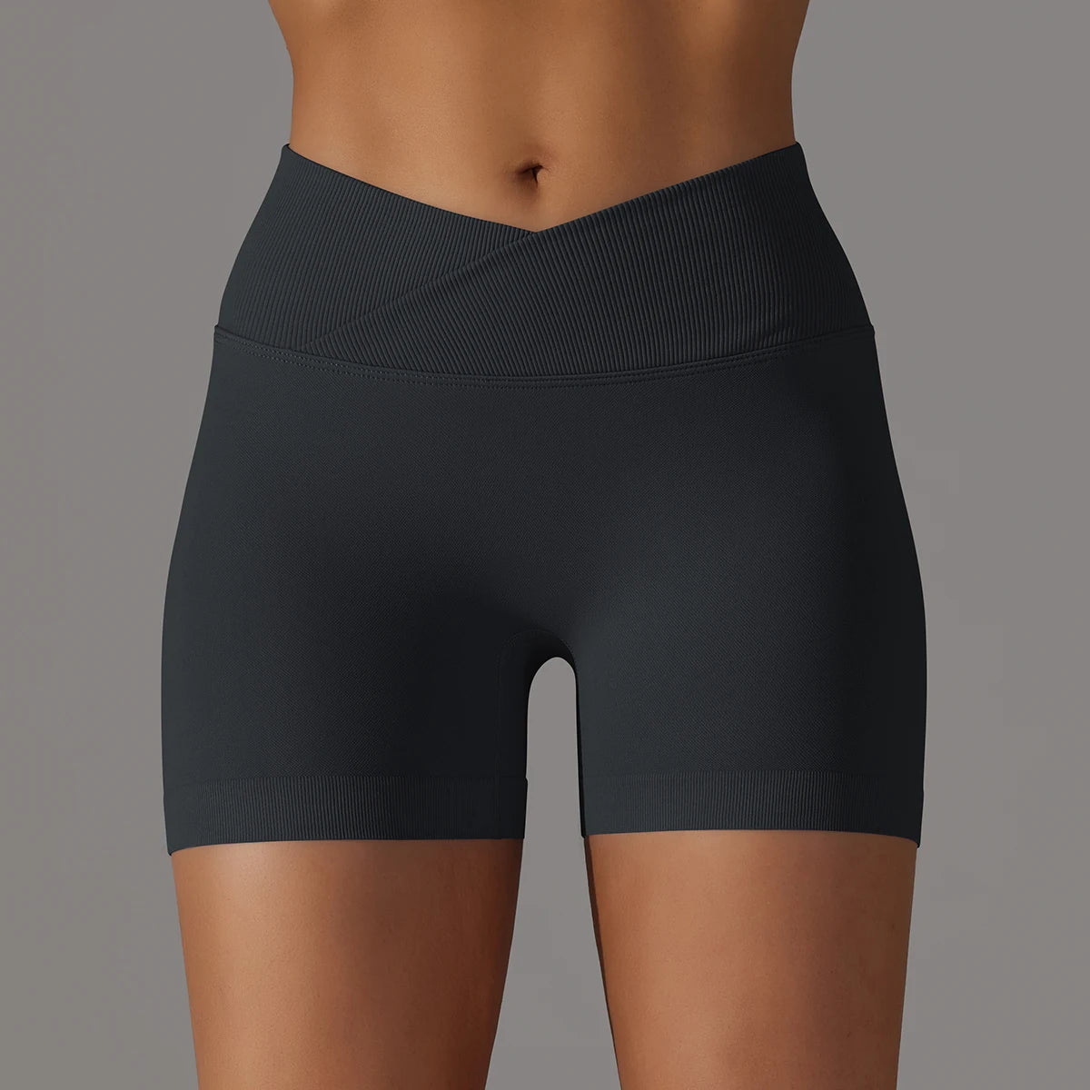Women's Sporty Shorts with Cross-Waistband, yoga Shorts, for Gym Workout, Running, Hip-Enhancing, High-Waisted yoga Shorts.