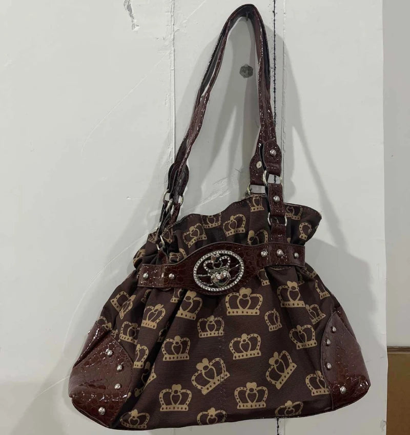 Luxury Women Rivet Handbag,Y2k Girls Metal Studded Underarm Shoulder Bag,Niche Belt Buckle Commuter Chic East-West Tote Bag