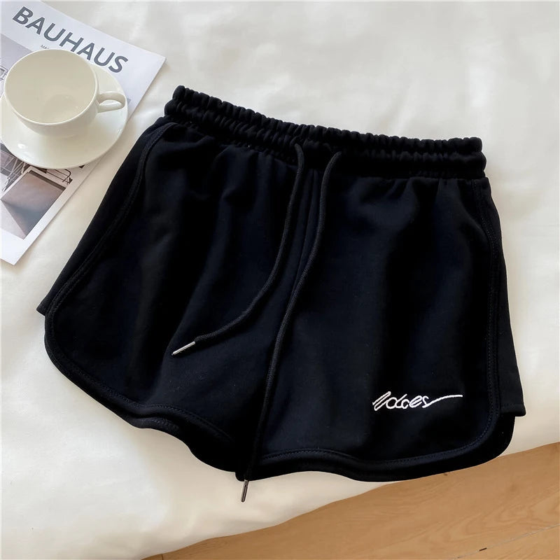 Embroidered Sports Shorts for Women Summer High Waist Wide Leg Shorts Fashion Solid Loose Casual Home Comfortable Shorts New