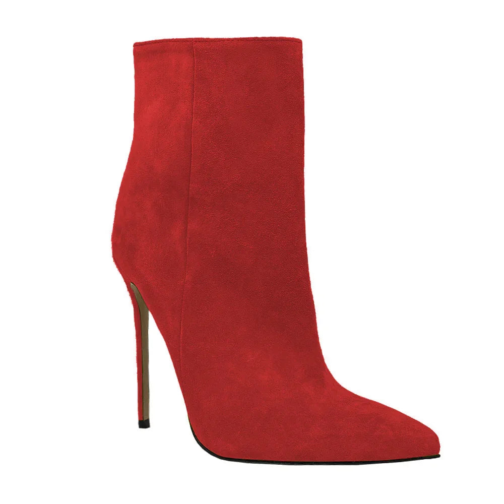 2025 Pointed High-heeled Short Boots Suede Fashion Runway Ladies Autumn and Winter 35-46 Plus Size Women Ankle Boots