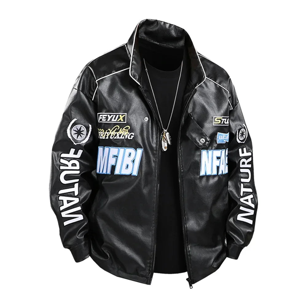 2029  Motorbiker Jacket Men's American Autumn Winter Hip-hop PU Leather Jackets Men Streetwear Racing Motorcycle Wear