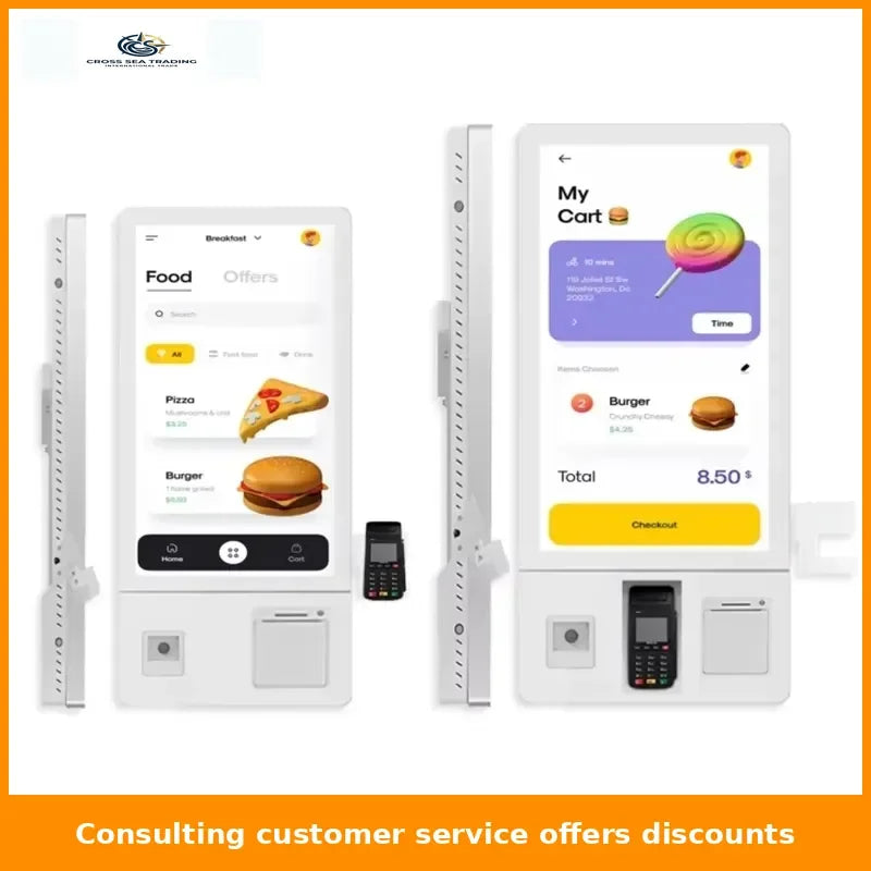 Restaurant 24 27 32 inch touch screen cashless POS fast food self-service order payment end point kiosk floor machine