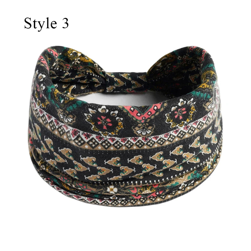 Bohemian Knot Turbans Yoga Elastic Head Wrap Women Fashion Vintage Elastic Hair Band Lady Wide Headbands Female Hair Accessories