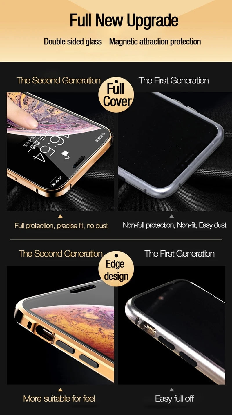 Magnetic Tempered Glass Privacy Metal Case For iphone 18 17 16 15 14 13 12 XR 11 ProMAX 16 E 360 Magnet Antispy Protective Cover