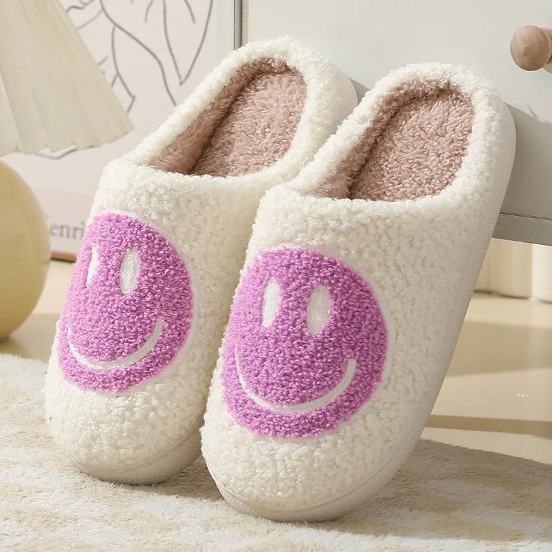 Fuzzy Smile Face Women man Slipper Kawaii Cartoon Plush Contton Indoor Funny Cute Winter Warm Floor house Home Non slip Shoes