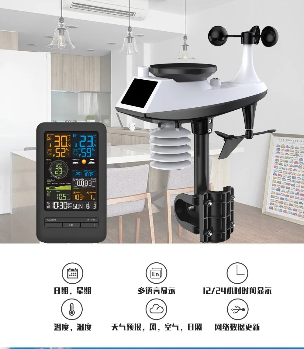 Graffiti WiFi Smart Weather Station Alarm Clock Temperature Hygrometer Wind Speed Anemometer Color Screen Digital Clock