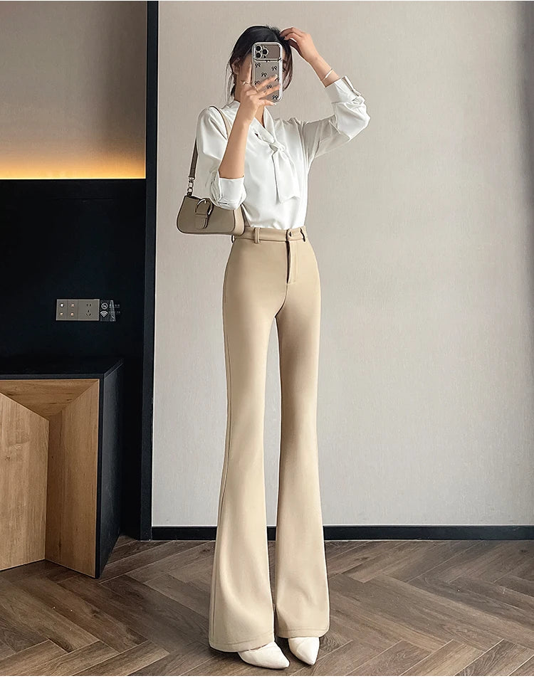 Slimming Flared Pants High Waist Elastic Suit Casual Spring Women's Sle Covering Meat Thin Long Trousers Casual Pants