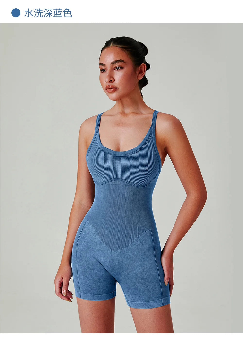 Seamless Shorts Gym Set Women Jumpsuit Yoga Set Water-washed 1pc Summer Workout Suit Bodysuit Fitness Push Up Short Sport Set