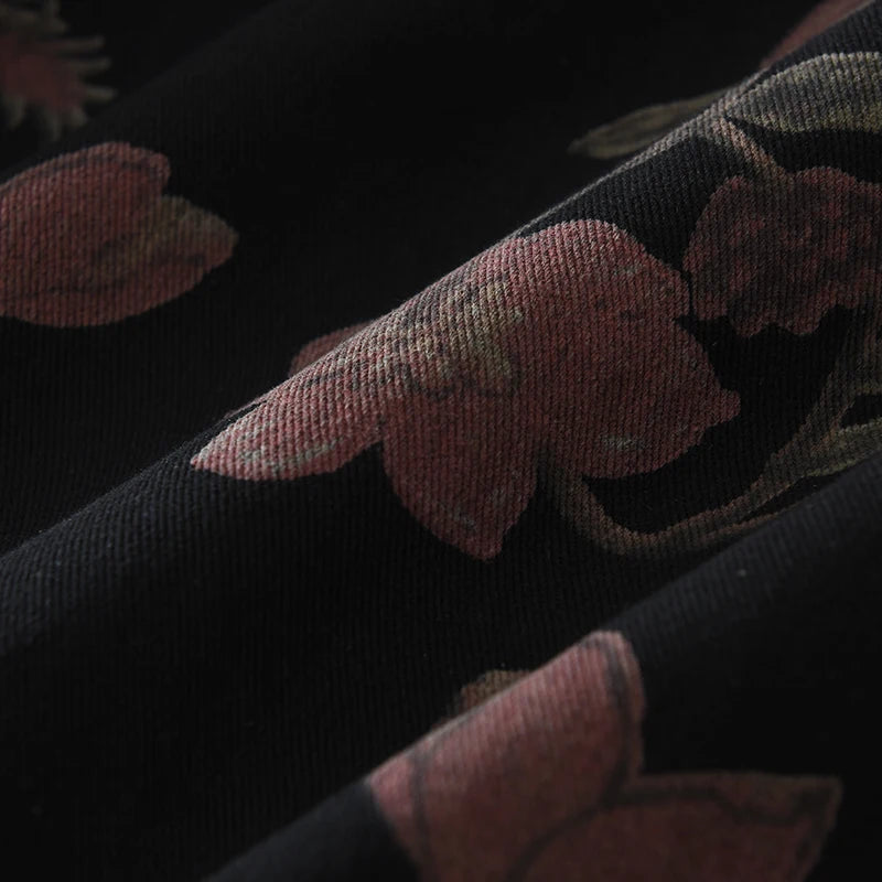 2025 Autumn New Casual Floral Print Shirt for Men Cotton Loose Long Sleeve Rose Denim Shirts Fashion Men's Clothing