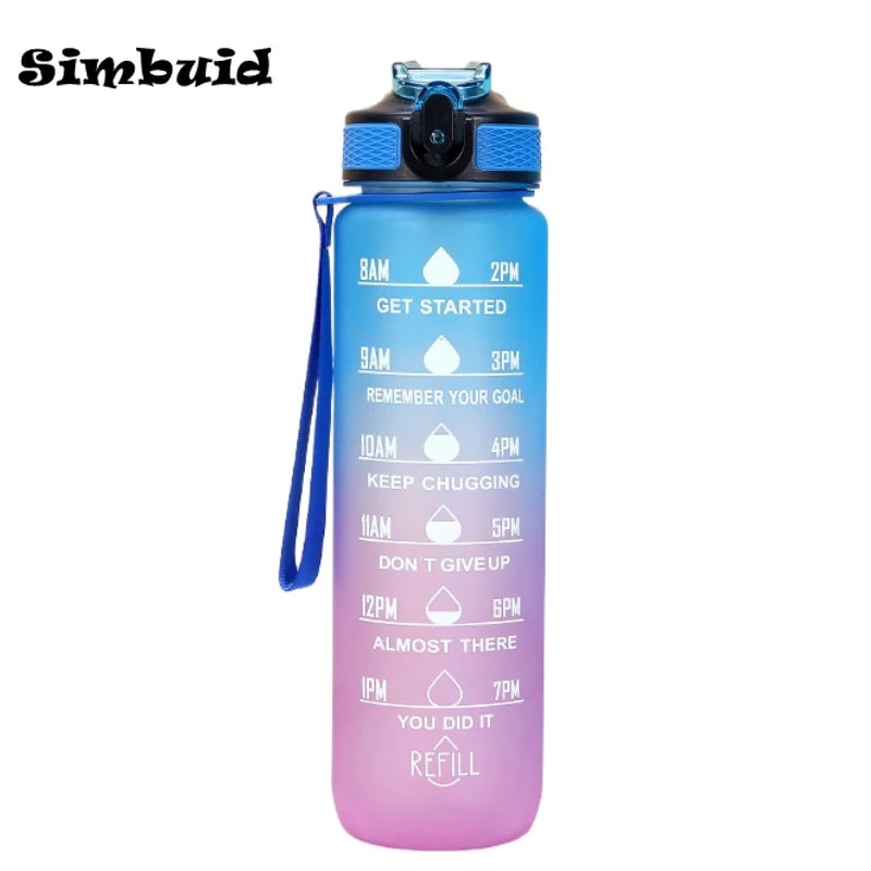 3Sizes Sports Water Bottle Gradient Color Motivational Bottle with Time Marker Leak-proof Cup Gym Outdoor Drinkware