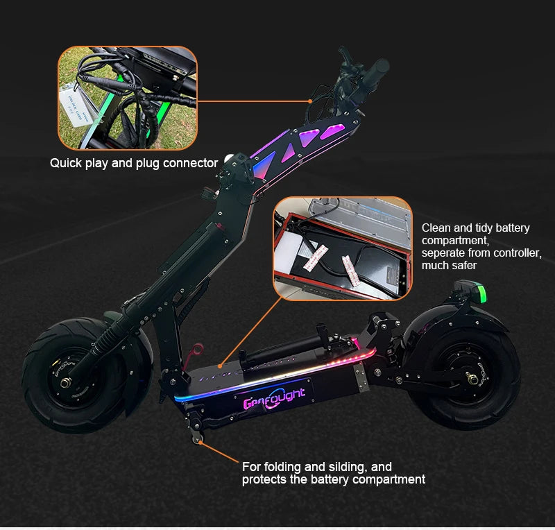 Geofought G14 13inch 14 Inch E Scooter 72V 10000w Dual Motor Top Powerful Scooter Fast Speed 40-100AH Adult Electric Scooter