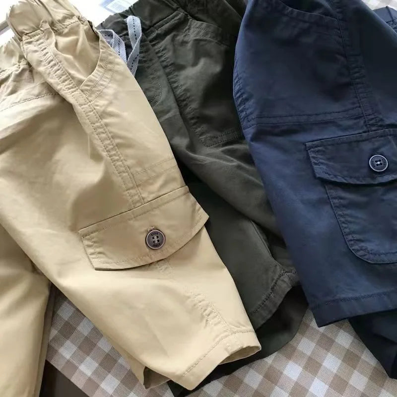 2026 New Summer Teenage Short Boys Pants 3-14 Years Old Big Pocket Trousers For Kids Children Birthday Present