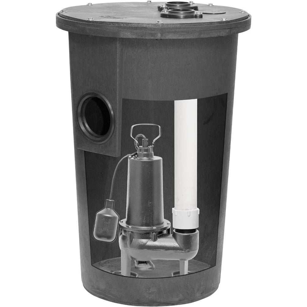 Cast Iron Tethered Float Switch Sewage Pump with Basin Kit, 1/2 HP, Black