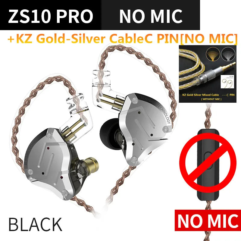 KZ ZS10 Pro 4BA 1DD Hybrid In Ear Metal Earphones10 Drivers HIFI Bass Earbuds Monitor Sport Noise Cancelling Headset ZSX ZAX Z3