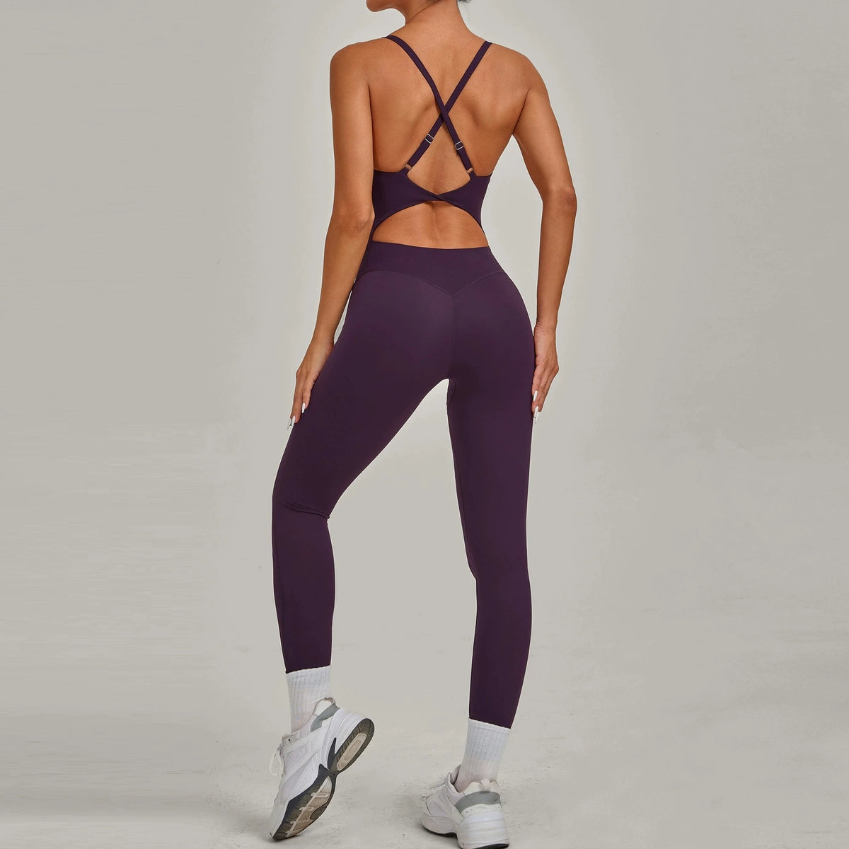 Wholesale Gym Clothes Woman Yoga Set Padding Women's Gym Jumpsuit Activewear Sportswear Push Up Fitness Sports Overalls Purple