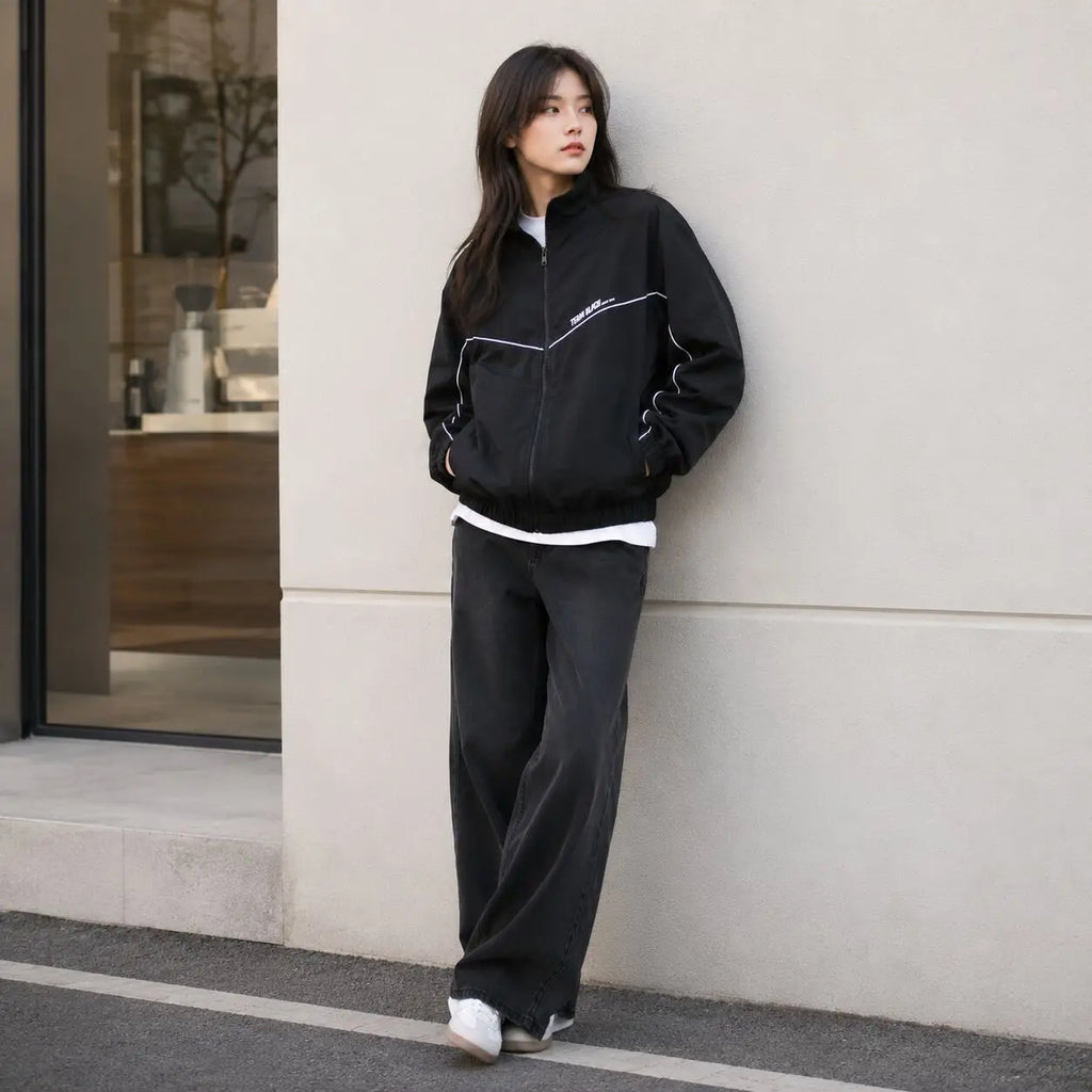 Korean Manhwa Jinx Team Black Windbreaker Jacket Men Women Sports Coat Loose Track Activewear Joo Jaekyung Y2K Coat Unisex