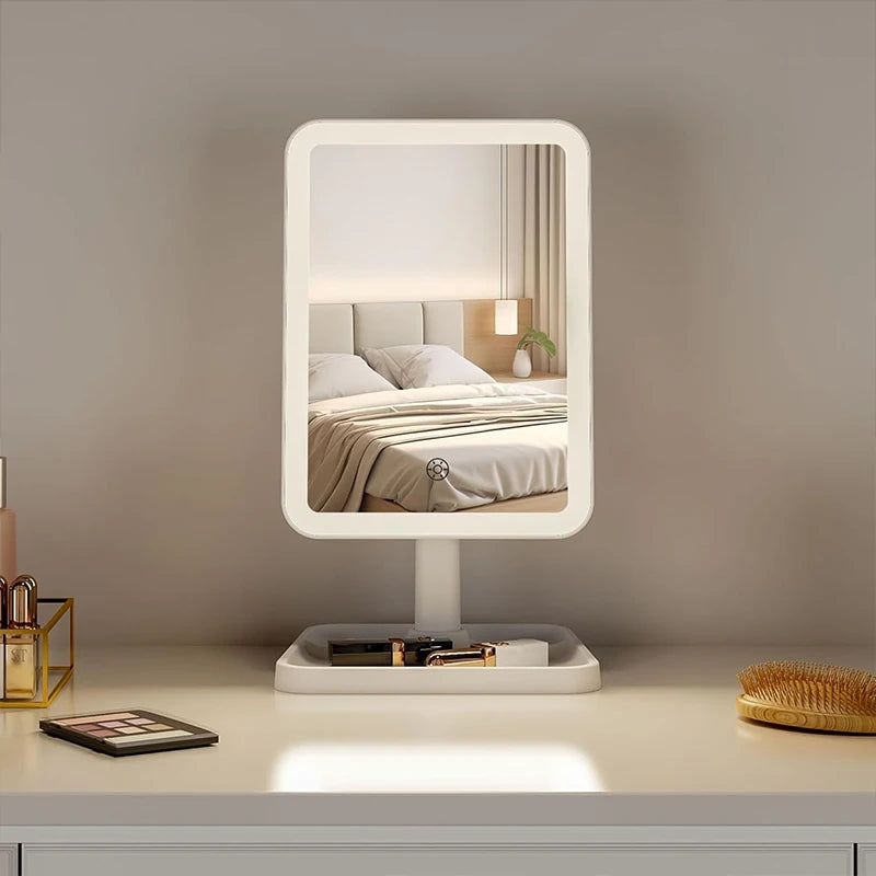Desktop Vanity Mirror 3 Color Dimmable Light LED Makeup Lights Touching Women Bedroom Dressing Mirrors