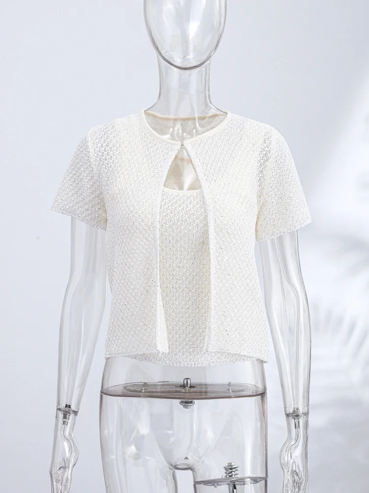 Women's Tank Tops Knitted Sequined Vests Summer Female Square Collar Sleeveless Backless Bodycon Crop Top Chic Lady Knitwear New