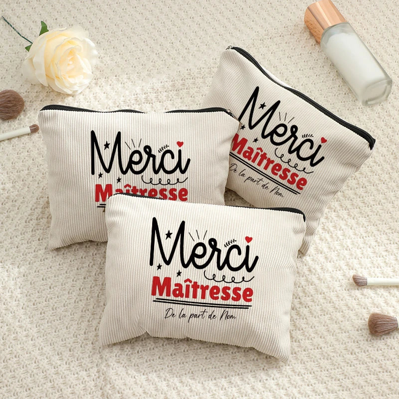 Personalized Floral Maitresse Appreciation Cosmetic Bag Custom Name Toiletry Case Gift for Educators End of School Year Present