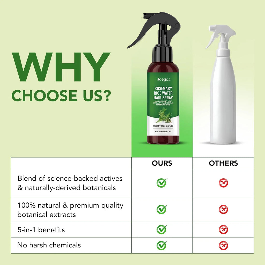 Rosemary Rice Water Hair Growth Spray – Korean Scalp Nourishing & Hydrating Treatment for Thinning Dry Frizzy Hair Care 100ml