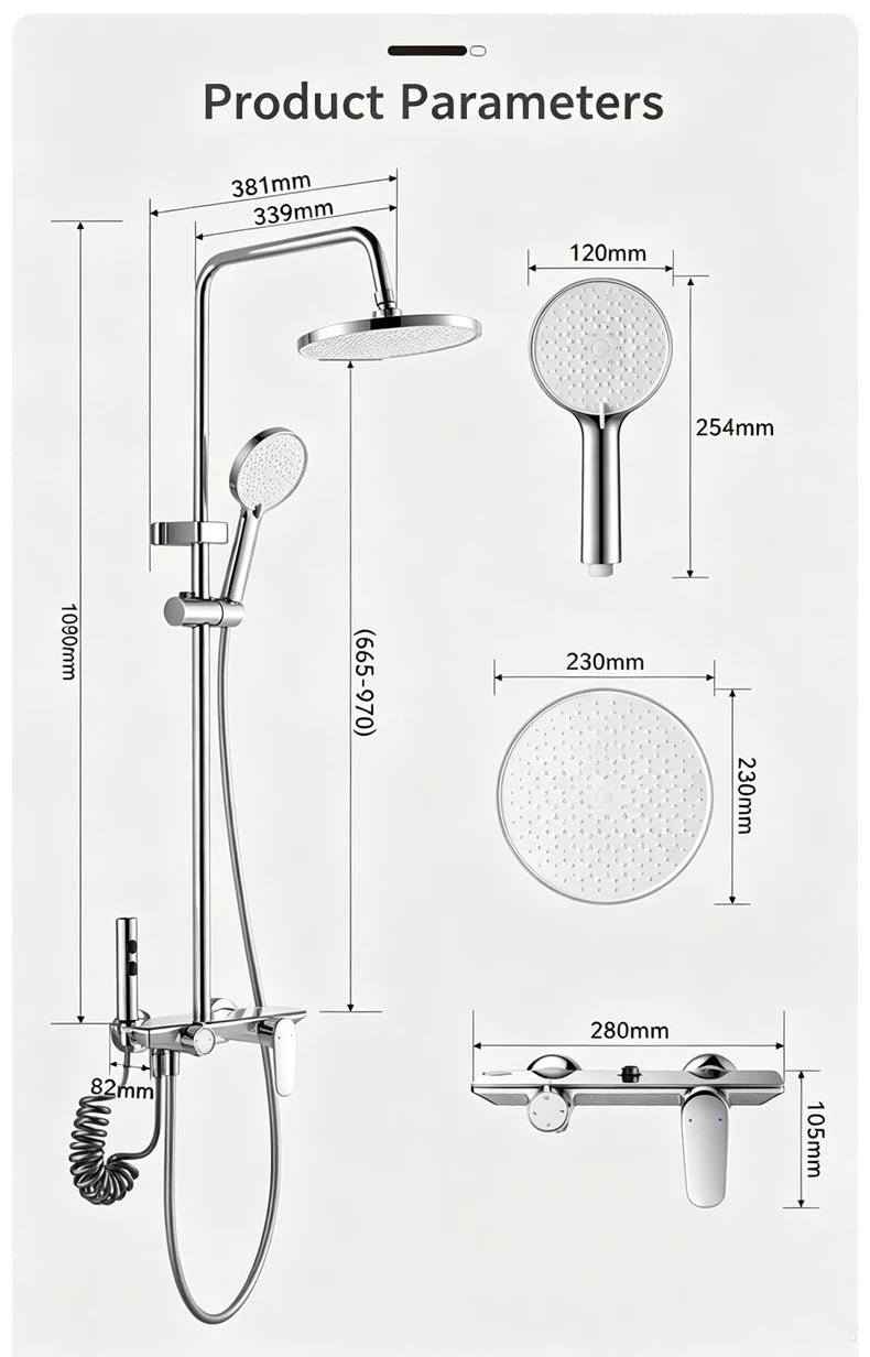 Household Silver Bathroom Shower Set MultiFunction Gray Rainfall Showers Hot and Cold Water Bathtub Shower Faucet Set Hotel