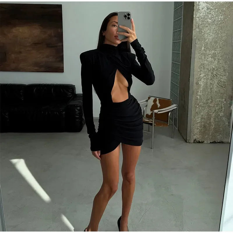 Women Solid Waist-cinching Blazer Mini Dress Chic Full Sleeve V-neck Slim Dresses Sexy 2026 Lady Daily Commute Office Vestidos