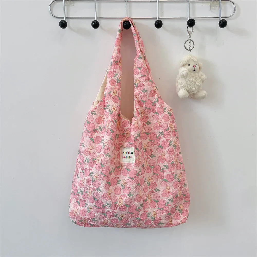 Female Tote Shopping Bag Eco Handbag Reusable Grocery Shopper Purse Korean Women Sweet Cartoon Shoulder Bag Books Pouch