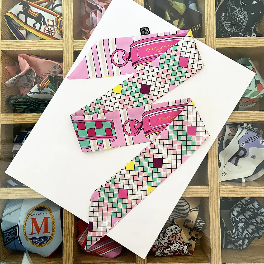 Printed Silk Scarf for Women Summer Lightweight Neck Scarf Collar Bandana Bag Strap Decorative Present Gift Accessories