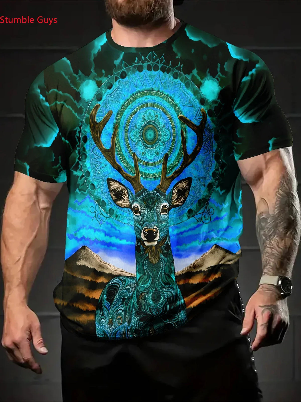 Summer Trendy Casual Men's Tee Quick Dry Breathable Printed Short Sleeve Jersey Fashion Athletic Street Sportswear Tops