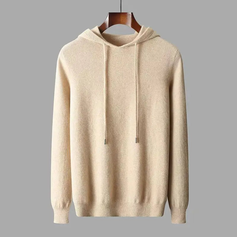 2025 Men's 100% Merino Pure Wool Knitted Hoodie Women's Style Large Size Autumn/Winter Warm Outdoor Sweater Solid Color Top YJ