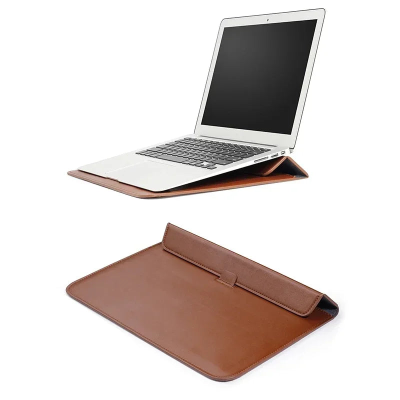 Textured PU Leather Flip Laptop Sleeve for 11–16-Inch Laptops