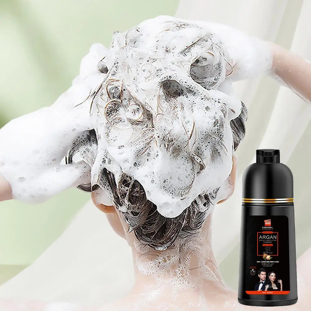 3-in-1 Collagen Argan Oil Shampoo Long-Lasting Black Hair Dye Shampoo for Men Women Nourishes Colors Gray Hair, 420ml Formula