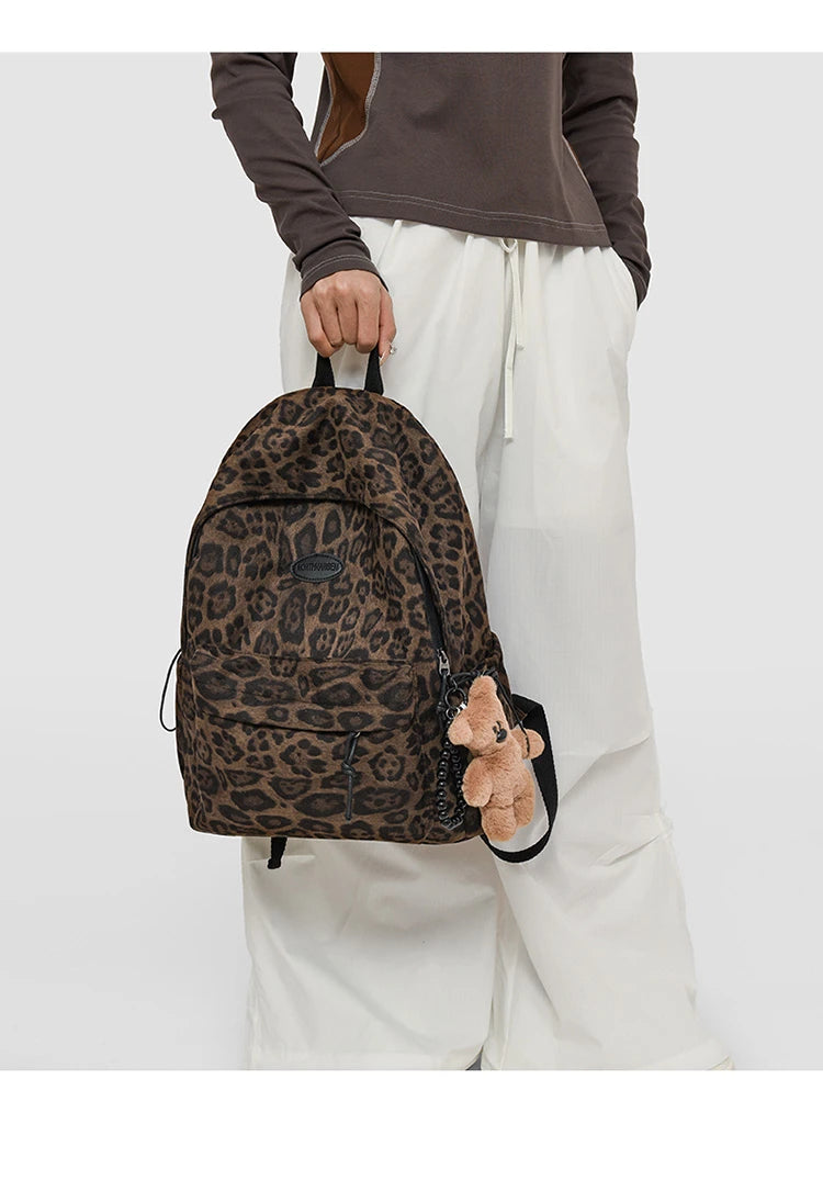 Leopard print Woman Backpack School Book Bags For Teenage Girls Boys Harajuku Female College Bag Student Lady leisure BagPack