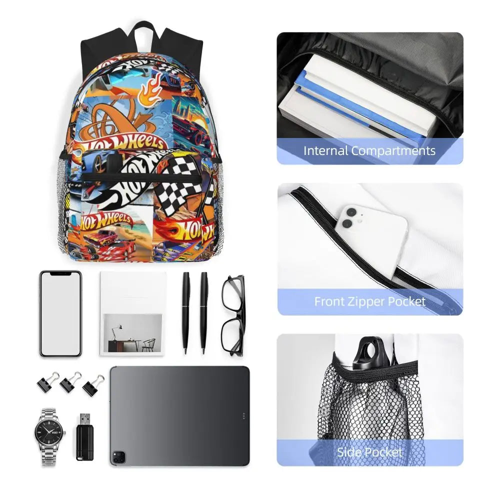 Hot Wheels Race Student Backpack School Bag Hiking Travel Daypack for Men Women Bookbag Shoulder Bags
