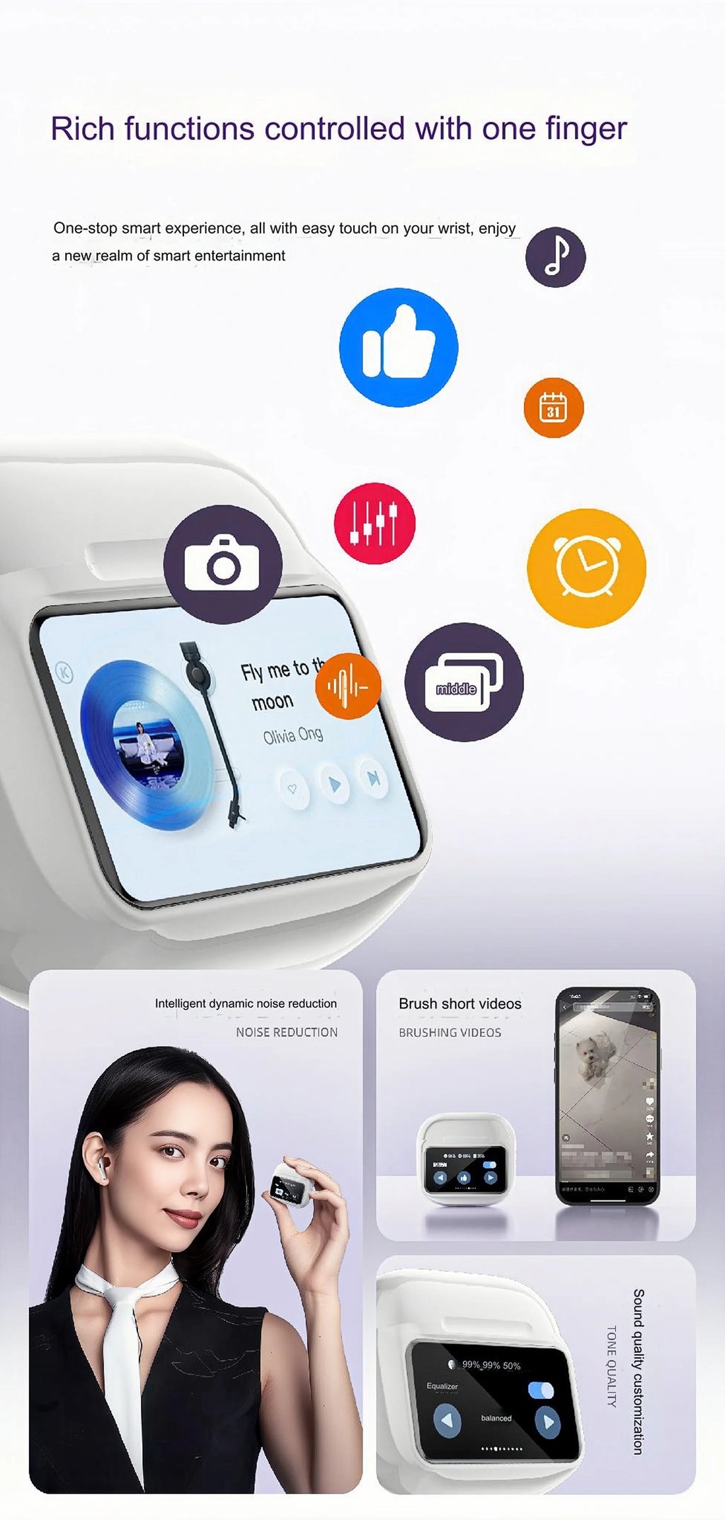 Multi-language New Arrival Headphones W12ENC Noise Reduction Smart Screen Waterproof Sports Bluetooth Headset Headphones Factory