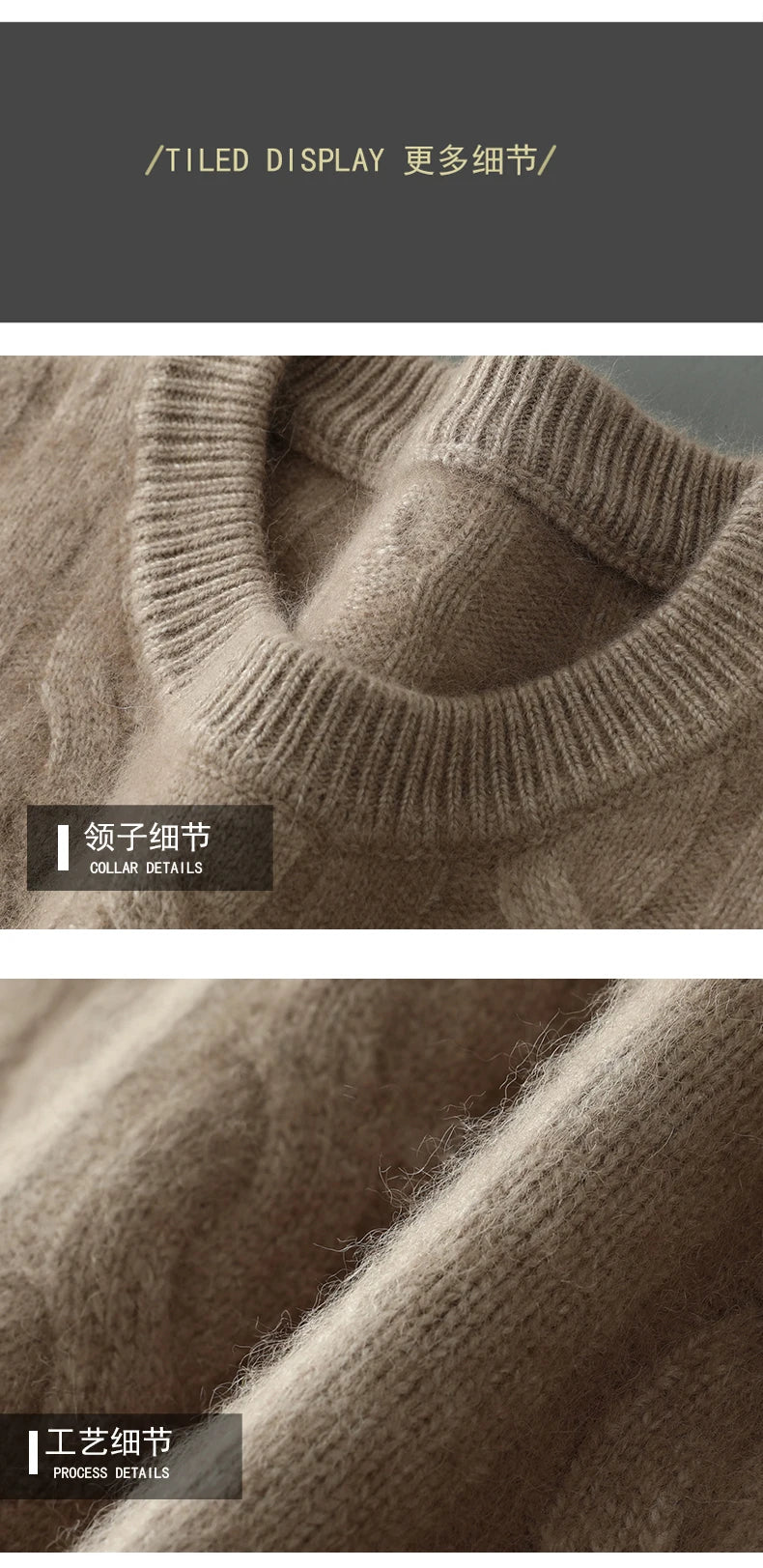 Men's Round Neck Pullover Sweater For Autumn Winter 100% Pure Mink Cashmere Knitted Sweater, Casual Long Sleeved Thick Warm Base