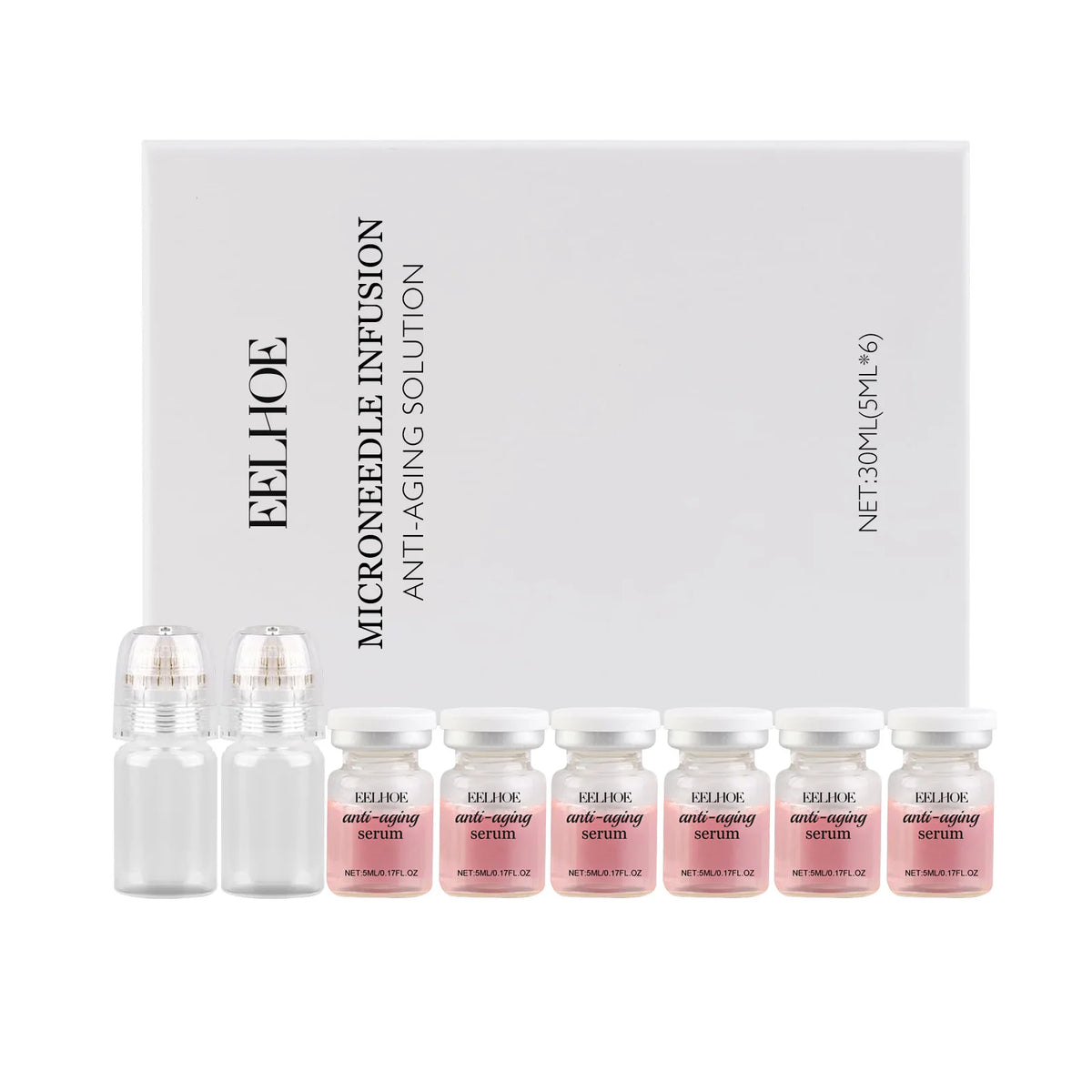 0.2MM Microneedle Roller Kit 2 Tools + 6 Bottles Hydrating Firming Skin Set Daily Facial Skin Care Microneedle Essence Serum