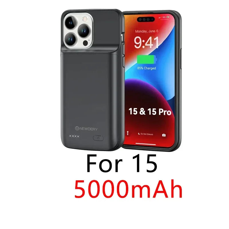 NEWDERY 4800mAh Battery Charger Case for iPhone 12 13 14 15 Pro Max/12mini/13mini Power Case Portable Charging Power Bank Cover