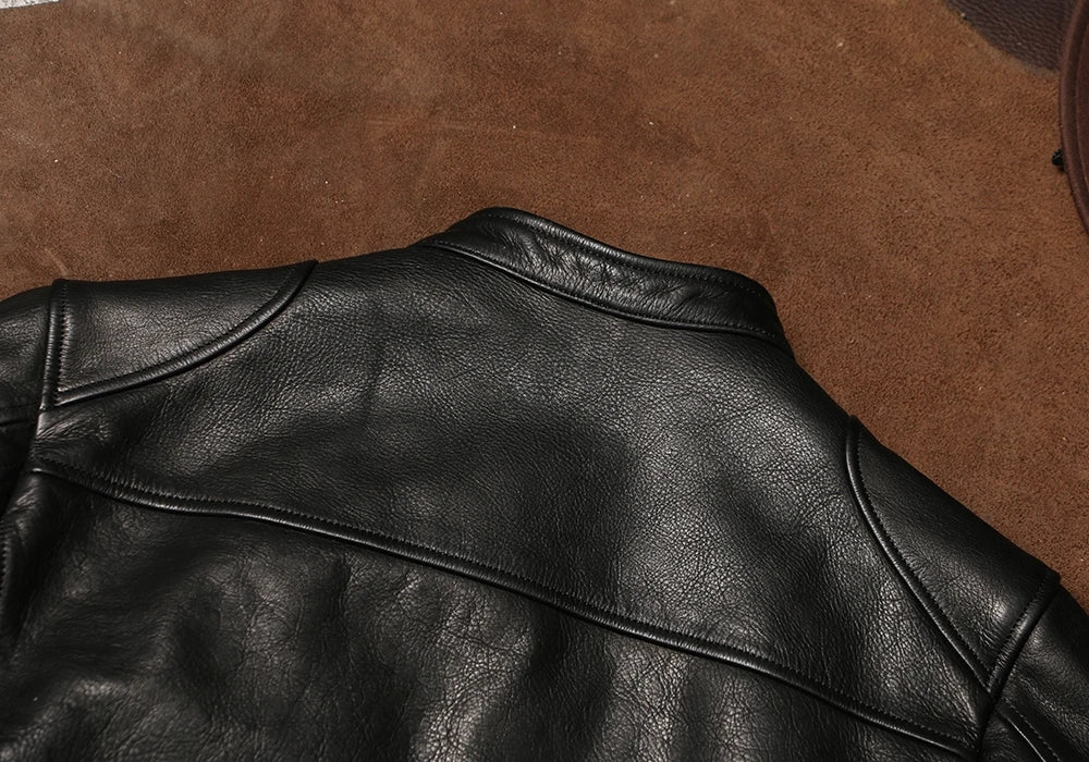 Black Winter Leather Jacket Men Sports Style Plus Size 5XL Genuine Natural Thick Cowhide Stand Collar Slim Fit Short Coat