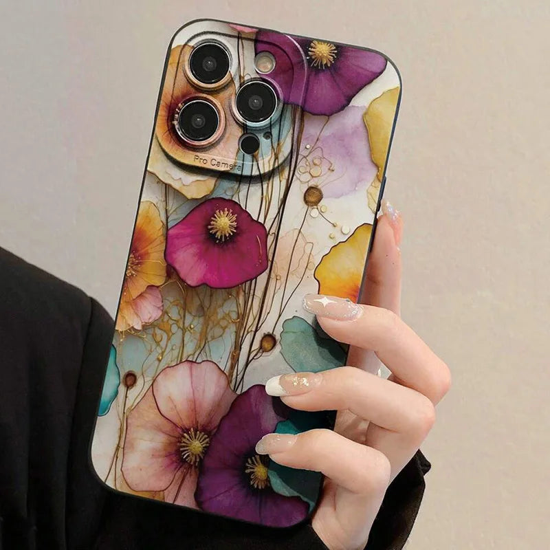 Vintage Floral Pattern Soft TPU Phone Case For IPhone 16 Pro Max 18 17 Air 16E 15 14 13 11 12 Mini XS X XR 7 8 Plus Matte Cover