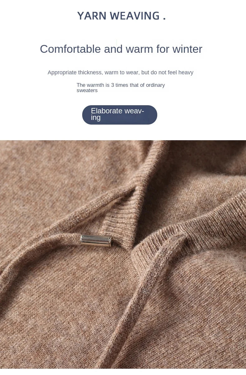 2025 Men's 100% Merino Pure Wool Knitted Hoodie Women's Style Large Size Autumn/Winter Warm Outdoor Sweater Solid Color Top YJ