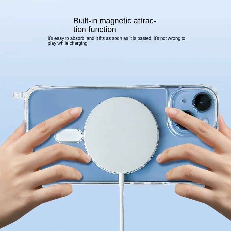 Crossbody Lanyard Clear Magnetic Case For iPhone 18 17 Air 16 15 Plus 14 13 12 Pro Max For Magsafe Acrylic Hard PC Back Cover