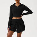 sm2544 Autumn Winter New Running Jacket Set Women's Tight Quick Drying Sports Fitness Jacket & High Waist Shorts 2 Piece Set