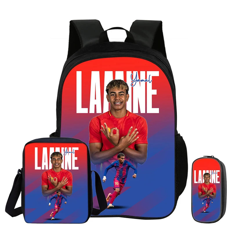 3Pcs Set Backpack Shoulder Bag Pencil Bags Bookbag child Mochila Sports Schoolbag Kids Gift L-Lamin Yamal Football Star Rucksack