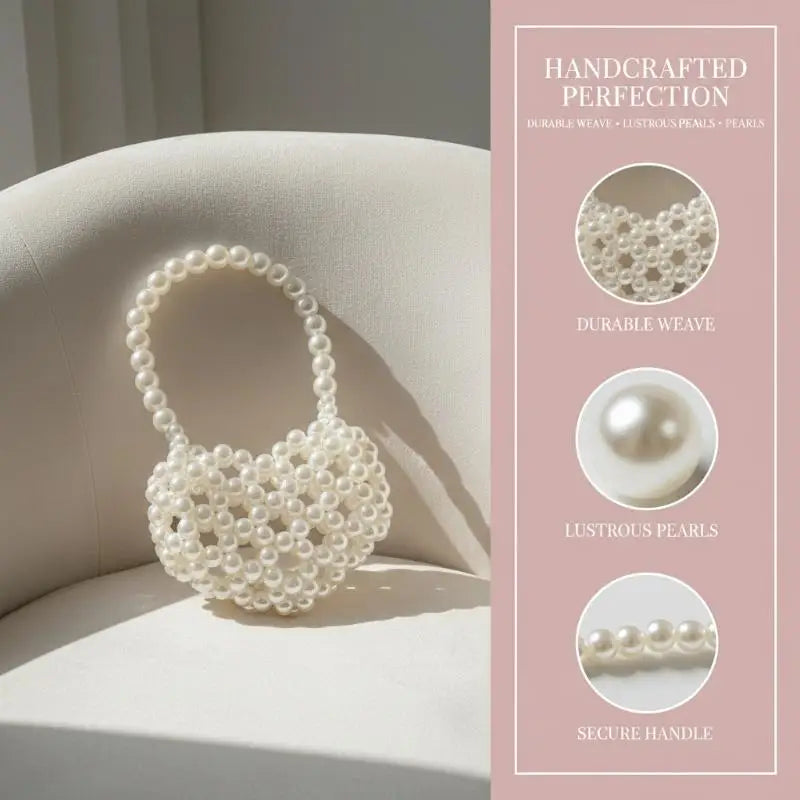 Pearl Beaded Heart Bag for Kids & Girls Sweet Love Shape Mini Fashion Handbag Cute Daily Accessory Gift Option