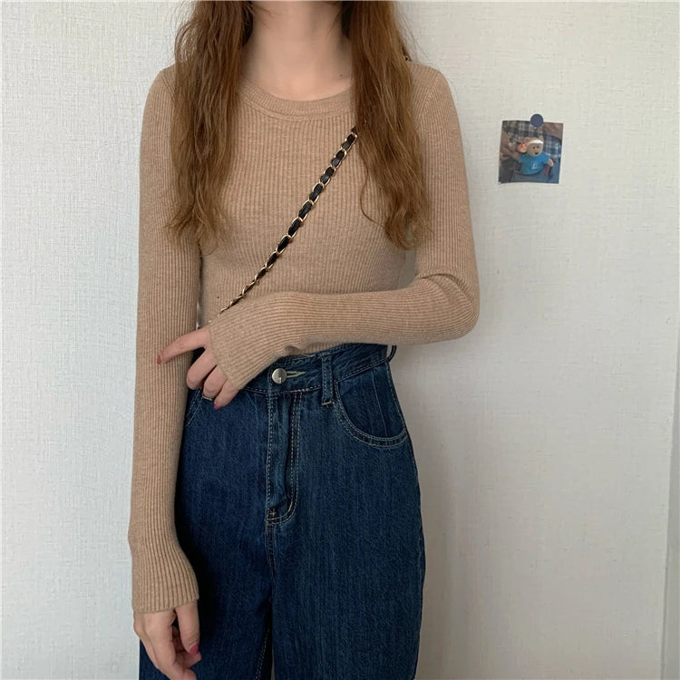 2026 Basic Tops Women Sweater Autumn Winter Long Sleeve Pullover Fashion O-neck Elastic Female Winter Solid Knitted Jumper