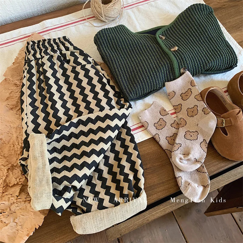 Children Clothing Kids Pants 2026 Spring and Autumn New Fashionable Korean Style Striped Casual Simple Baby Boys Harem Pants